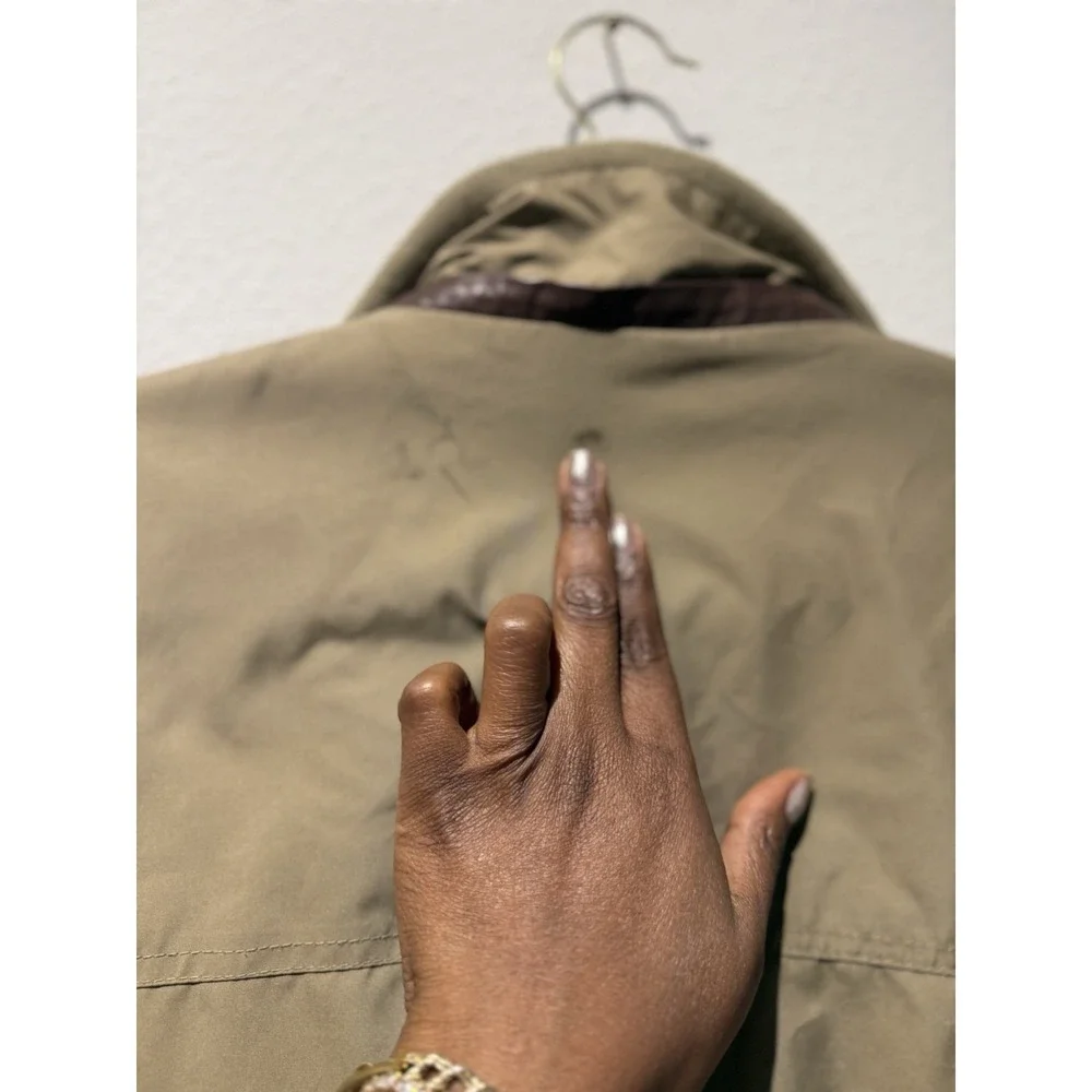 Cole Haan Mens Vtg Leather Trim Rain Thermore Coat‎ Size XL Khaki Weatherproof